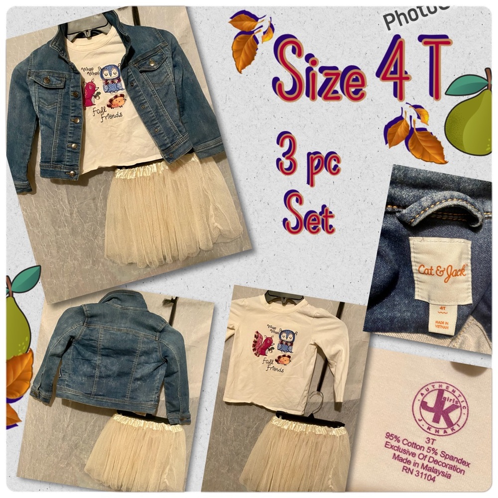 3 pc Set Denim Jacket, Long Sleeve Tee, & Glitter Tutu